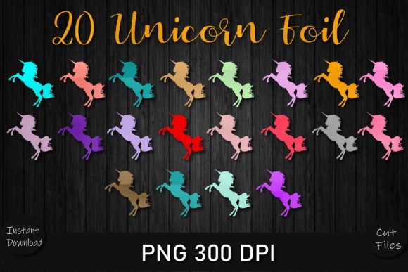 20 Cute Unicorn Foil PNG Bundle