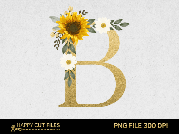 B Alphabet Sunflower Monogram Floral Png: A Versatile Design for Creative Projects