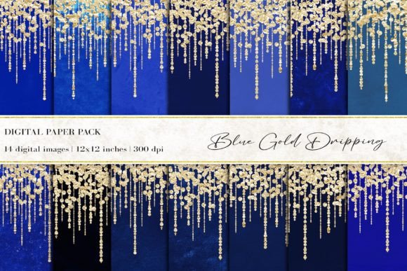 Blue Gold Dripping Digital Papers: A Versatile Asset for Creative and Professional Projects