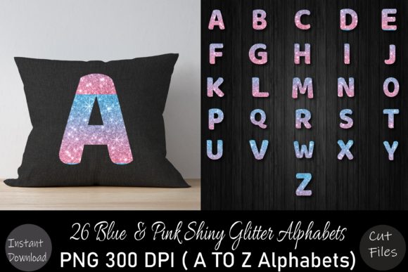 Blue Pink Glitter a to Z Alphabets Set: A Digital Design Resource for Creative Projects
