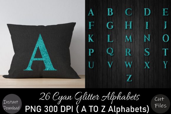 Cyan Glitter a to Z Alphabets Set: A Versatile Digital Resource for Creative Projects