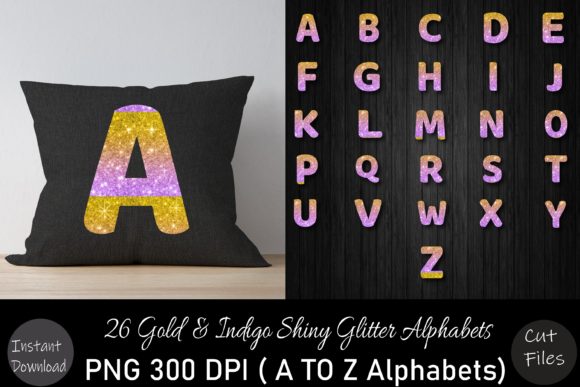 Gold Indigo Glitter a to Z Alphabets Set: A Versatile Digital Asset for Creative Projects