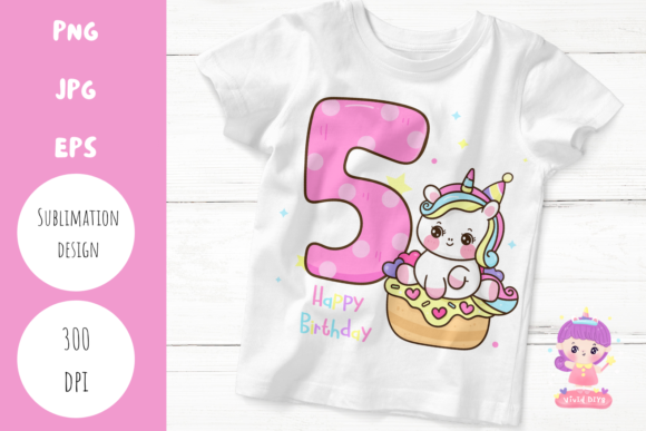 Happy 5th Birthday with Unicorn Sublimation
