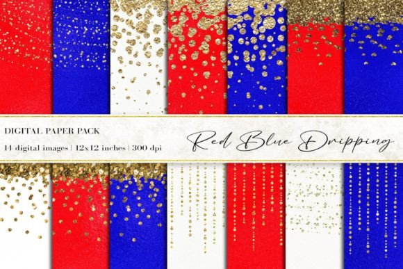 Red Blue Dripping Digital Papers