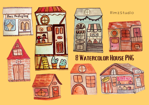 Watercolor House Bakery Clipart Set
